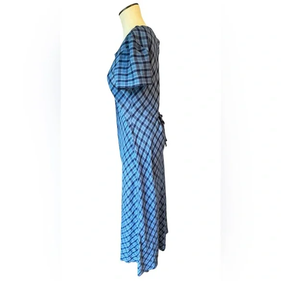 Talbots Sky Blue Plaid Tie Back Lightweight Preppy Shift Maxi Dress Sz 12 - Picture 3 of 10